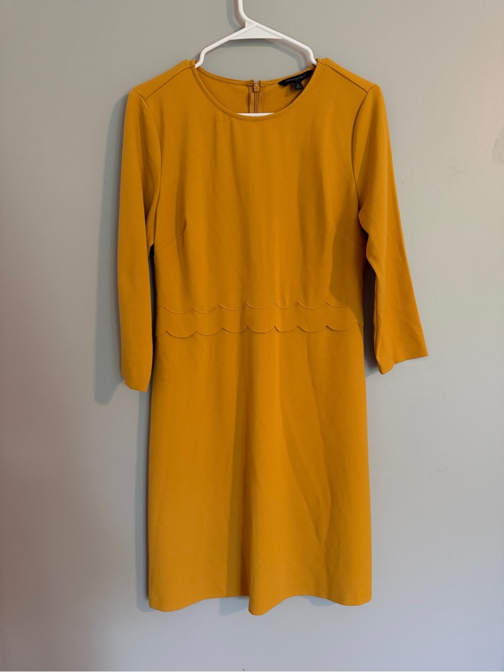 Banana Republic Mustard Long-Sleeve Scallop Waist Dress